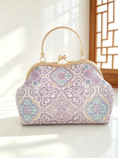 Wisteria baoxiang kiss-lock handbag, front
